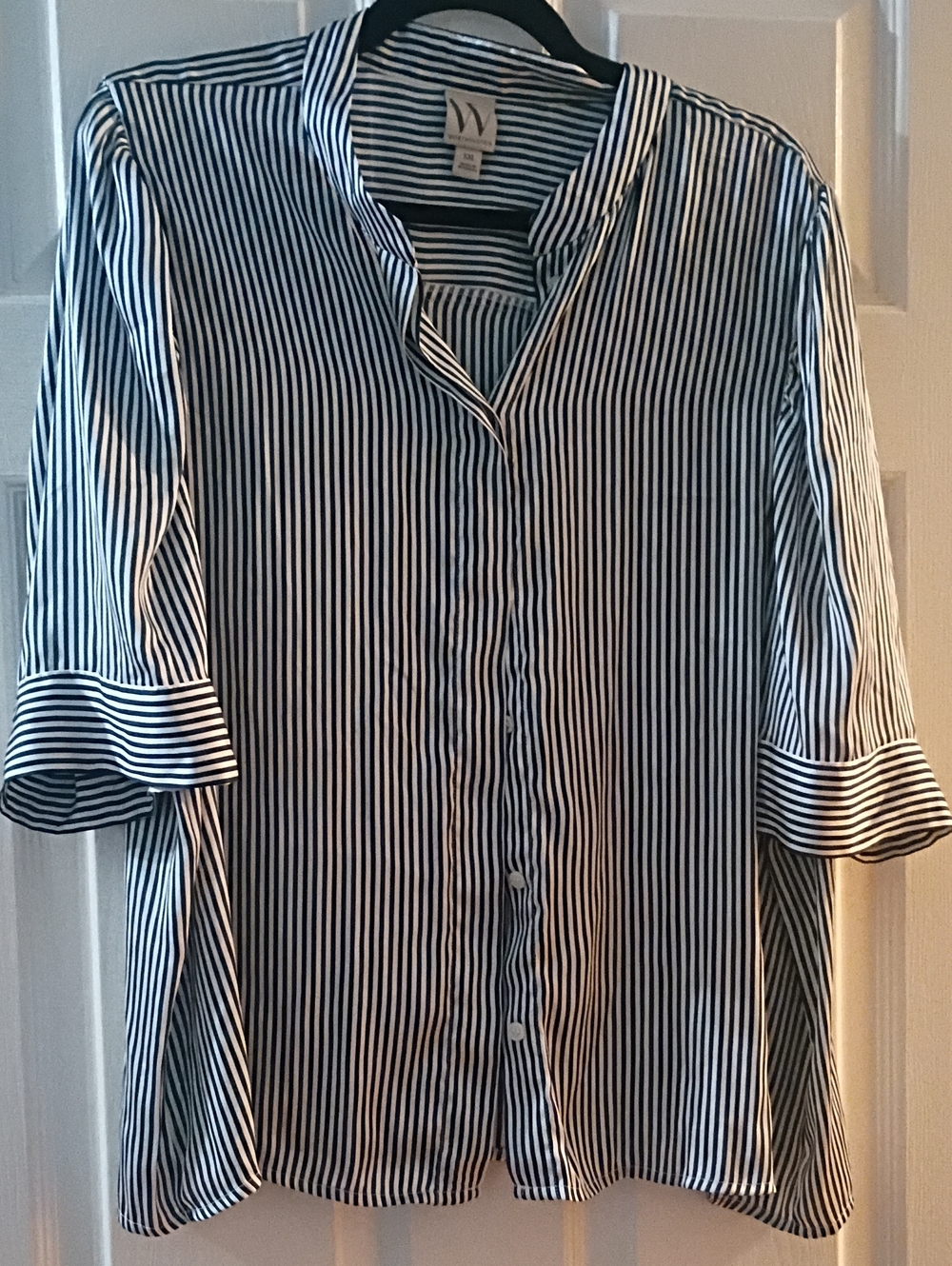 Worthington Black and White Vertical Stripe Button-Down Shirt